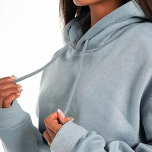 <b>Women</b> Cropped Hoodie Long Sleeve Solid Color Knitted Cotton Blend Casual Autumn Streetwear Pullover - Product Image 6