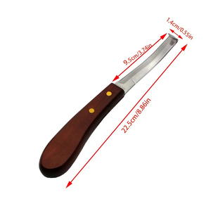Cuchillo de herradura de acero inoxidable de doble filo con mango de madera para recorte de pezuñas de ovejas y ganado, con hoja en forma de anillo, herramientas para el cuidado de pezuñas. - Product Image 3
