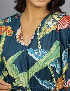 Caftán de algodón con estampado de pájaros indios, hecho a mano, para la playa, vestido de verano - Product Image 3