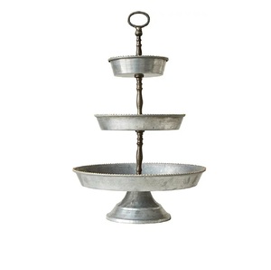 Farmhouse Style <b>3</b> <b>Tiered</b> Serving Tray Galvanized Metal <b>Stand</b> For Kitchen Dining And Dessert Cupcake Display Platter With Handles - Product Image 4