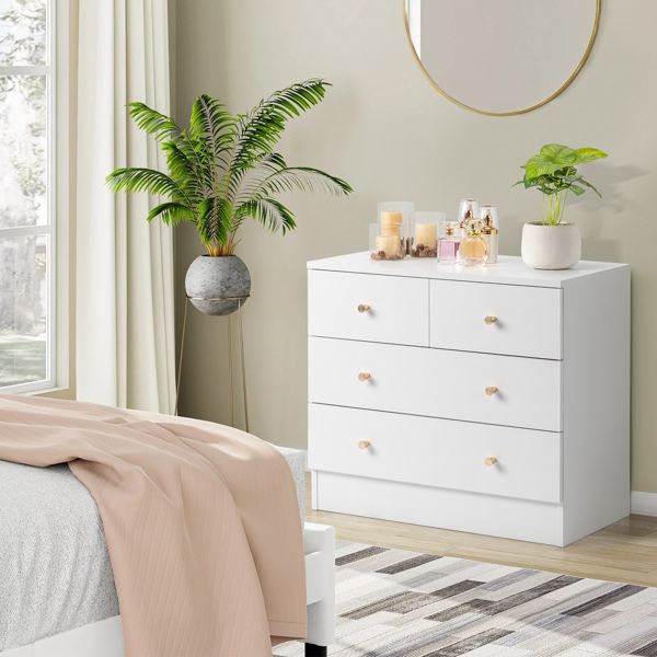 White Particleboard Dresser 66x33x56cm 4 Drawers Matte Gold Handles Modern  Bedroom Furniture| Alibaba.com