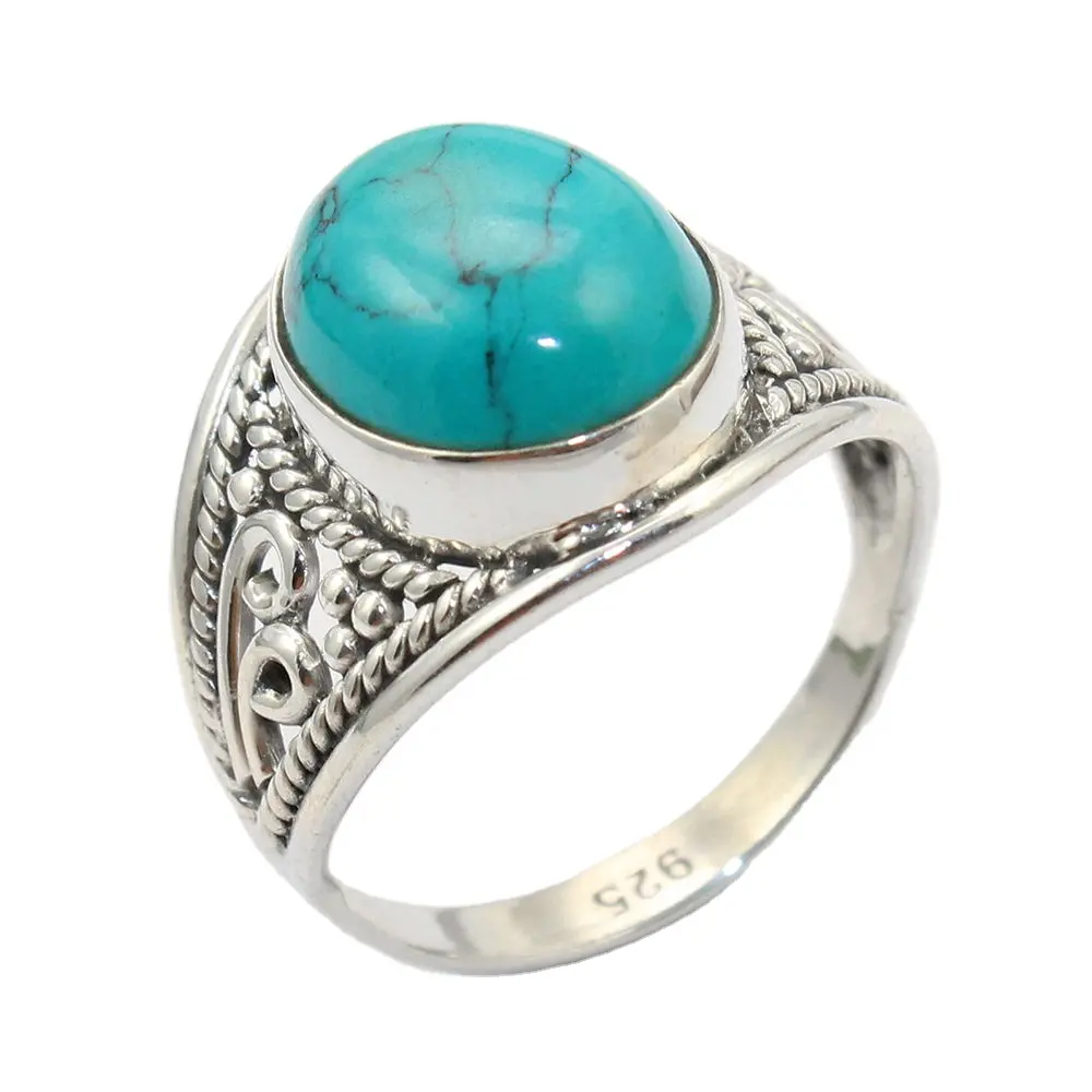 Menakjubkan Turquoise Besar Alami 925 Sterling Silver Berkilau & Berani Boho Cincin Buatan Tangan Pernikahan Pertunangan Perhiasan dengan Harga Grosir