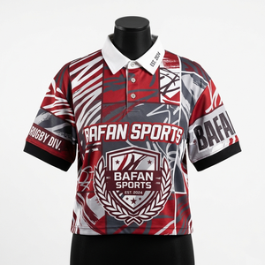 T-shirt de rugby pour femme, tissu en mélange de polyester de haute qualité, design à panneaux abstraits, logo sublimé personnalisé, t-shirt de rugby pour femme en coton - Product Image 3