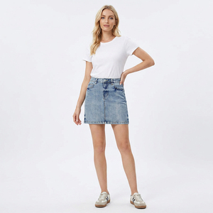Light Wash Women's <b>Denim</b> A-Line Skirt Bodycon Mini Mid-Calf Length Casual Style Logo Waist Skinny Fit <b>Stretch</b> Lining - Product Image 2