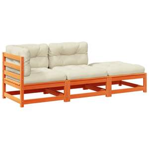 Ensemble de canapés de jardin modulaires en tissu Oxford en bois de pin massif brun ciré - Product Image 2