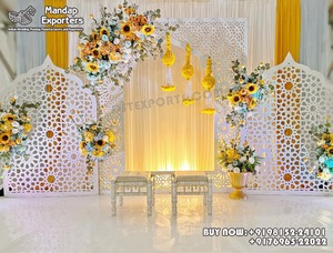ฉากเวทีงานแต่งงานแบบอาหรับ ตัดด้วยเลเซอร์ สีขาว ฉากหลังงานแต่งงานสุดหรู ตัดด้วยเลเซอร์ ฉากงานเลี้ยงฉลองสมรสทันสมัย สหรัฐอเมริกา - Product Image 6