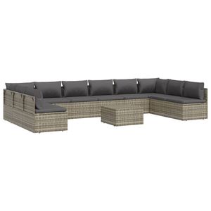 Set salotto da 11 pezzi in Poly Rattan grigio con cuscini per rilassarsi in giardino - Product Image 4