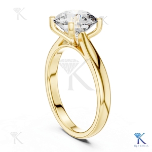 Bague de fiançailles solitaire en diamant de laboratoire taille ronde, 4 griffes, bord fin, en or massif, bijoux de mariée raffinés pour femme, cadeau B2B - Product Image 6
