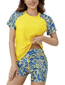 <b>Women</b> Rash Guard <b>Shorts</b> Sleeve Swimsuit with Print Bottom UV Protection Quick Dry Breathable Rash Guard - Product Image 6