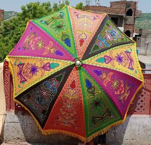 Sombrilla de Jardín Recta, Manual, Hecha a Mano, de Tela de Algodón, para Bodas, Patio Exterior, con Bordado Rajastaní - Product Image 2