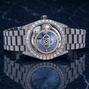 Montre de luxe à cadran rond en moissanite pour homme, bracelet entièrement serti de diamants - Product Image 1