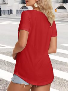 <b>Red</b> V Neck Women <b>Tshirt</b> Summer Short Sleeve Regular Fit Casual Business Office Wear 100% Cotton Knitted - Product Image 1