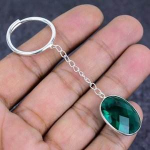 Porte-clés plaqué argent avec pendentif en cristal vert, chaîne serpent, forme goutte d'eau, unisexe, usage quotidien, style classique - Product Image 2