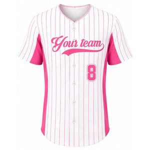 Pink White Baseball Jersey for Men Pinstripe Button Front Team Shirt Lightweight <b>Athletic</b> Sports Uniform Breathable Baseball - Product Image 1