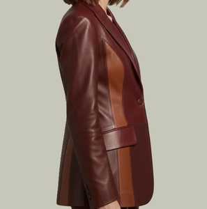 Women <b>Leather</b> <b>Blazer</b> <b>Jacket</b> Single Button Notched Lapel Long Sleeve Regular Fit for Autumn Winter Fit Elegant Autumn Outerwear - Product Image 3