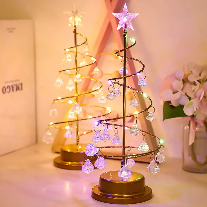 RGB Led Crystal Christmas Star Tree Table Lamp For Holiday Party Gift Bedside Night Light Room Decor Hotel Reception Club Bar