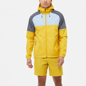Contrast Color Men's Two Piece Short Tracksuit Set New Style Windbreaker Zip Up Hooded <b>Jacket</b> and Windbreaker Short Set Men - Product Image 4