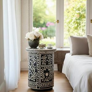 Table à tiroirs en os incrusté de la marque ILAHI, design moderne, détails en agate, rangement à trois niveaux, meuble portable pour la maison - Product Image 2