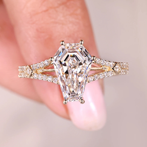 Anillo de compromiso y boda de diamante de 2.18 quilates con corte ataúd y tallo dividido, cultivado en laboratorio, joyería de oro de 14k, anillo de eternidad vermeil - Product Image 4