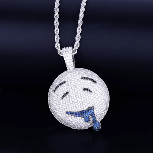 Drool Round Face Pendant Bling Necklace Mens Hip Hop Jewelry <b>Iced</b> <b>Out</b> Emoji Medallion Gold Silver Cuban <b>Chain</b> Charm Mens Choker - Product Image 4
