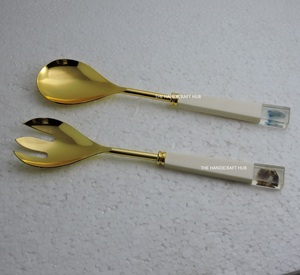 Salad Server Set with Horn Handle & Stainless Steel Gold Plated Eco-Friendly Dishwasher <b>Safe</b> Salad <b>Tools</b> for Home Restaurant Use - Product Image 6