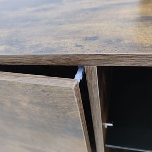 Rustic Brown Wood & <b>Glass</b> <b>TV</b> Console Push-to-Open Storage Cabinet <b>TV</b> Stand for <b>TVs</b> up to 65in for Living Room & Bedroom - Product Image 3