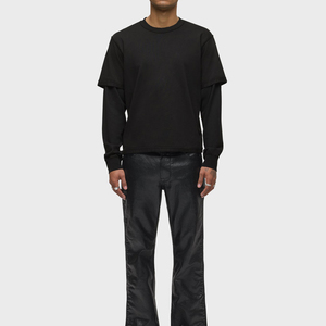 T-shirt décontracté pour homme à manches longues en jersey 100 % coton double couche, coupe ample, avec logo personnalisé sur le devant, grammage lourd - Product Image 4