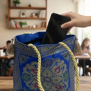 Premium Quality Royal Blue Banarasi Medallion Tote Bag Available for Affordable Price from India - Product Image 5