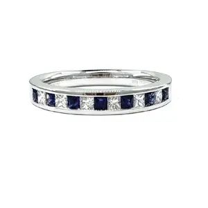 经典热销批发《大众日报设计精美的首饰18k白金天然公主式切割钻石蓝宝石戒指