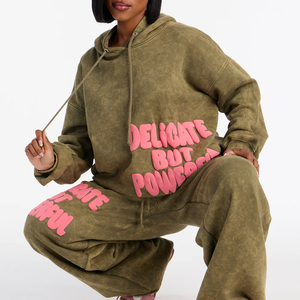 Conjunto Deportivo de Mujer de Primera Calidad, 100% Algodón, para Exteriores, Sudadera con Capucha y Pantalones Deportivos con Estampado Puff, Transpirable y Ligero - Product Image 4
