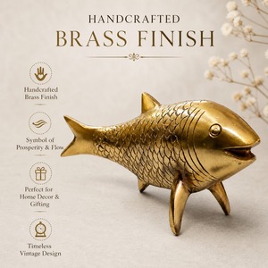 SHUBHAM Brass Art Deco Carved Fish Incense Holder Figurine Stand for Living Room Mantel Home Decor - Product Image 2