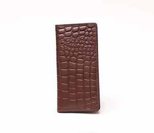 Portefeuille long homme en cuir véritable fauché à la main de haute qualité, motif croco, couleur chocolat, avec poches pour cartes de crédit, vente en gros - Product Image 2