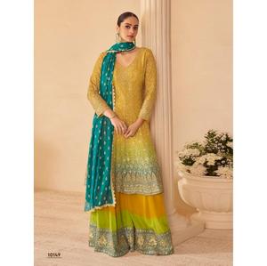 Traje de boda pakistaní único con bordado multicolor, trabajo de cutwork y khatli, y dupatta. - Product Image 1