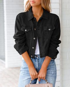 Women's Winter Casual <b>Denim</b> Blouson Coat Short Length Pullover Closure Non-Stretch <b>Lightweight</b> Yellow White Loose Fit Outerwear - Product Image 1