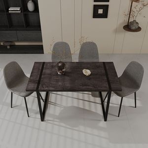 Set da Pranzo Moderno Stile Medievale 59 Pollici, Tavolo Rettangolare in MDF Nero con 4 Sedie per Uso Ristorante - Product Image 1