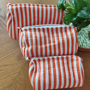 Cotton Quilted Cosmetic Pouch <b>Set</b>, 3-Piece Floral Makeup Bag,Orange Stripe Toiletry Pouches (<b>Set</b> of 3) - Product Image 1