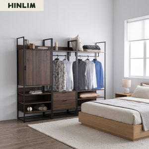 Modern Freestanding Industrial Wardrobe with 3 Shelves Slab <b>Door</b> Metal Frame Bedroom Storage Cabinet - Product Image 1