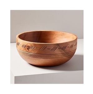 Tazón de madera grande, redondo, tallado, de diseño minimalista, para servir comida, ensaladas, frutas, cereales y palomitas de maíz, tazón duradero. - Product Image 1