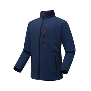 Men's Navy Blue Solid <b>Fleece</b> Jacket Stand Collar Zipper Closure Waterproof Windproof Casual Outdoor Winter Regular Fit Polyester - Product Image 3
