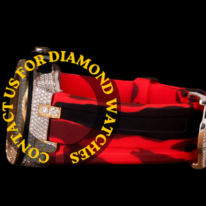 Reloj Personalizado de Lujo con Esfera Redonda de Moissanita y Diamantes, Correa de Caucho Roja y Negra, Cronógrafo - Product Image 3