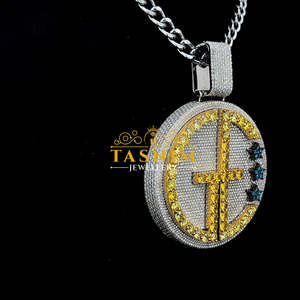 Pendentif Tasnim Iced Out GE Lettre VVS Moissanite Diamant Jaune et Blanc, Collier Hip Hop Cercle Diamant Jaune Unisexe - Product Image 4