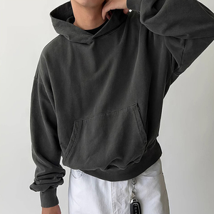 Vente flash : sweat à capuche court pour homme 100% coton 450 g/m², coupe ample, design personnalisé avec logo, coupe carrée - Product Image 2