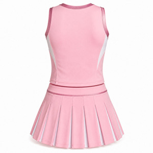 Uniforme de Porristas para Niñas OEM, Conjunto Personalizado con Logotipo, Rosa y Blanco, Malla, Poliéster, Spandex, Ropa Deportiva para Competencia - Product Image 3