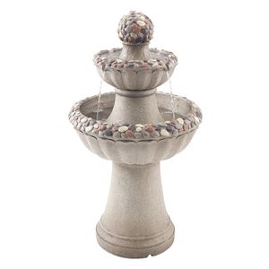 Fontana a cascata da esterno alta 36,5 cm, a 2 livelli, con base a roccia, in resina di fibra di vetro, elegante fontana in resina di fibra di vetro - Product Image 1