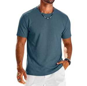 T-shirt pour homme à manches courtes, col rond, en jersey, couleur unie, coupe classique, 100% coton, décontracté, écologique, respirant, logo sur le devant - Product Image 3