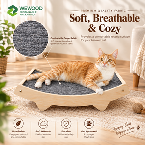 WEWOOD Lit grattoir pour chat en bois naturel réversible et incurvé, surface moquettée, durable, respectueux de l'environnement, salon pour chat en bois - Product Image 2