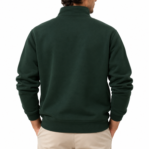 Sweat-shirt à col montant zippé vert foncé pour homme, coupe classique, couleur unie, en molleton, décontracté, manches longues, pour l'automne - Product Image 2