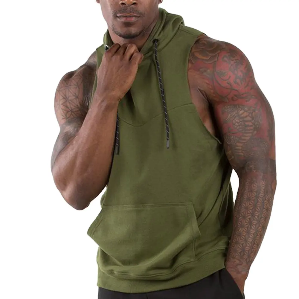 New Men's Fashion Boys Plain Zipper Fleece Sleeveless Hoodies OEM Custom Color Logo Latest Design Men Gym Wear Sweatshirt Hoodie