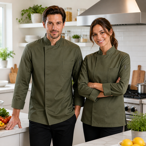 Chaqueta de Chef Moderna con Cuello Mandarín, Corte Regular, Manga Larga, Uniforme Profesional para Restaurante - Product Image 1