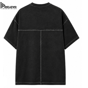 เสื้อยืดโอเวอร์ไซส์ทรงวินเทจผ้าฝ้าย 100% คุณภาพสูง ล้างสีแบบแอซิดวอช ตัดเย็บแบบสามแผง สไตล์สตรีทแวร์ ไหล่ตก ทรงหลวม - Product Image 3